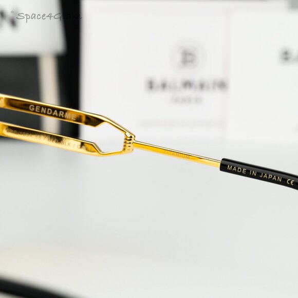 Balmain Men Sunglasses GENDARME BPS-109A-66 Gold Black Amber Square BRAND NEW - Picture 8 of 13